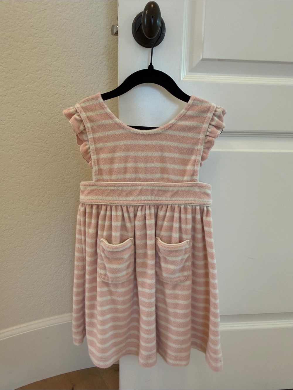 Little Girls' Pink & Cream Stripe terry cloth dress